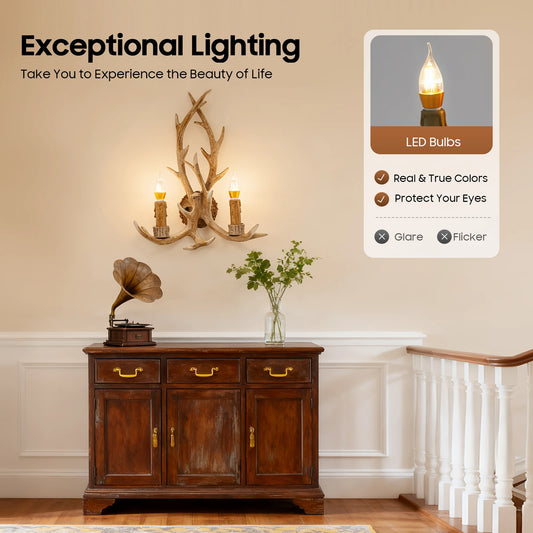 Antler Wall Lamp With Retro LED 110V Resin Iron Fixture