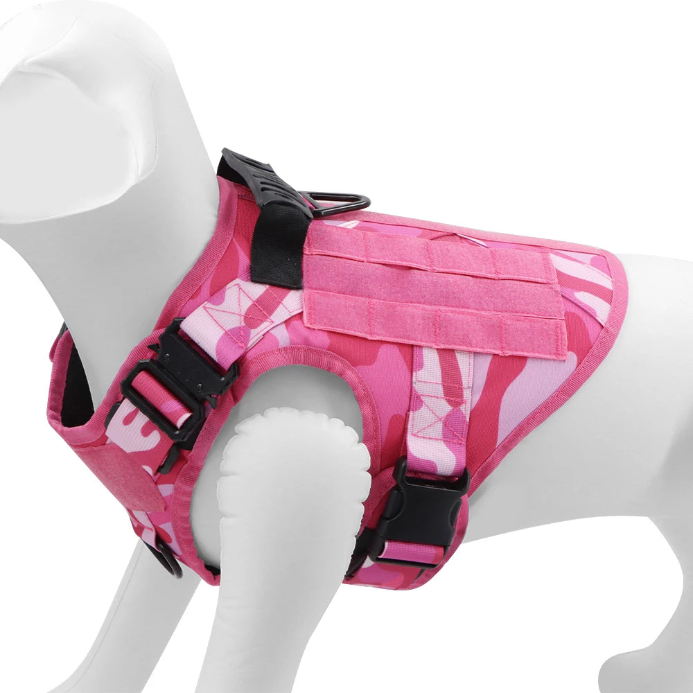 Military Pink Camouflage Dog Harness For Large And Medium Dogs