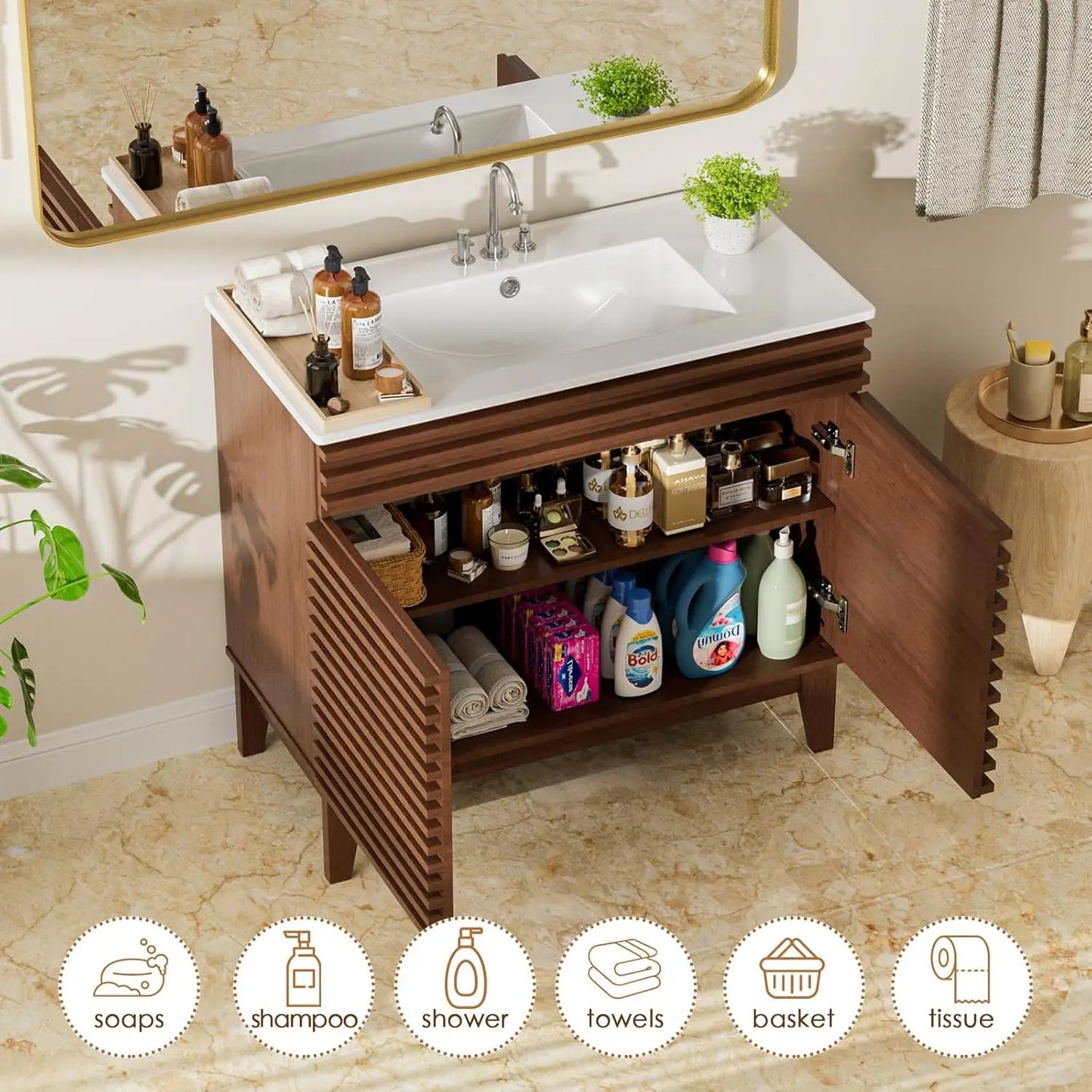 Mid Century Freestanding Vanity Sink Undermount Ceramic