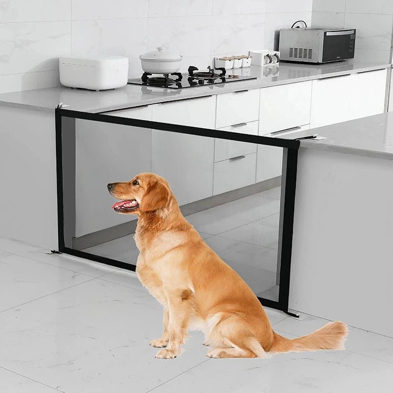 Foldable Dog Barrier Fence With Breathable Mesh Playpen 4 Hooks