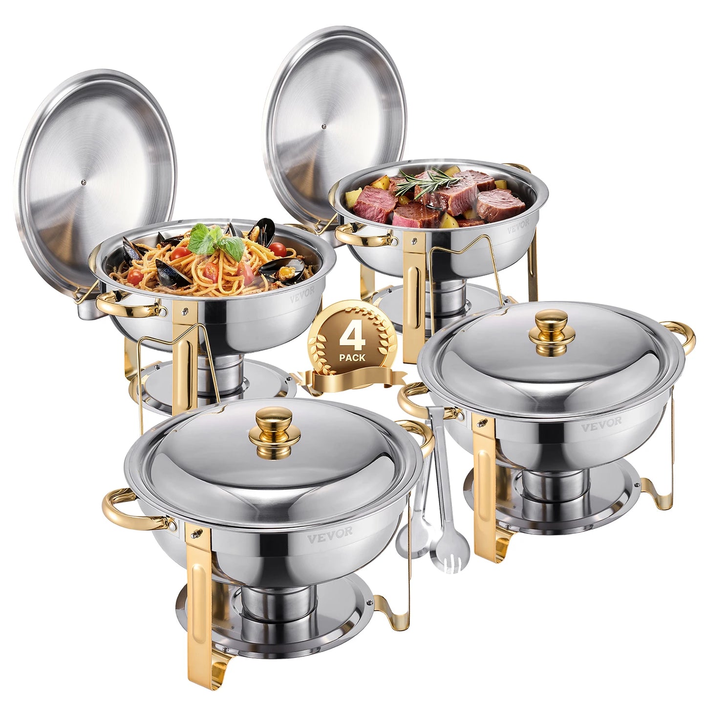SucceBuy Chafing Dish Buffet Set Stainless Steel 4-Pan Warmer
