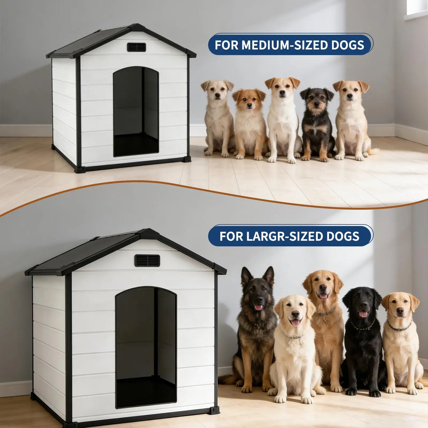 Outdoor Waterproof Insulated Dog House With Elevated Floor Removable Roof