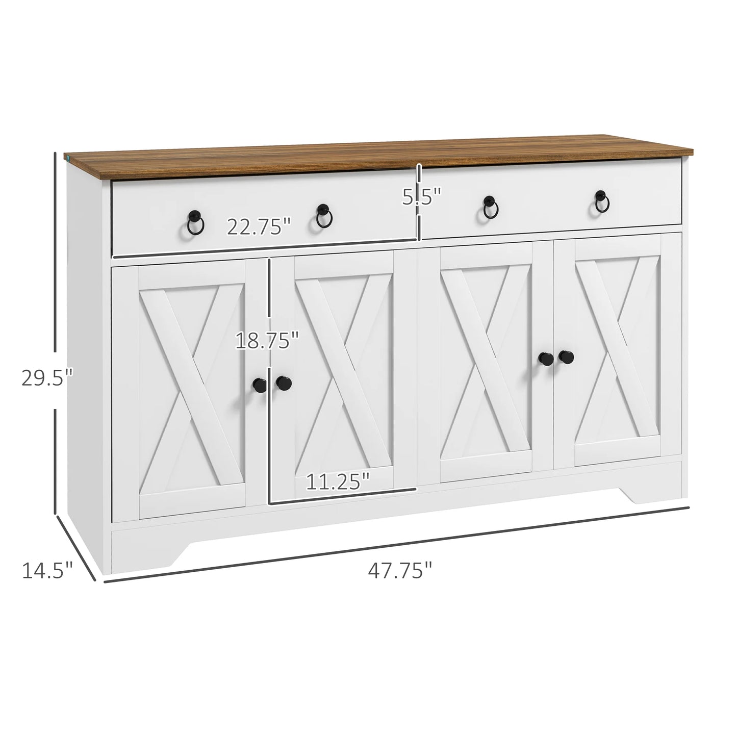 HOMCOM Kitchen Sideboard Buffet Cabinet Barn Doors Adjustable Shelf