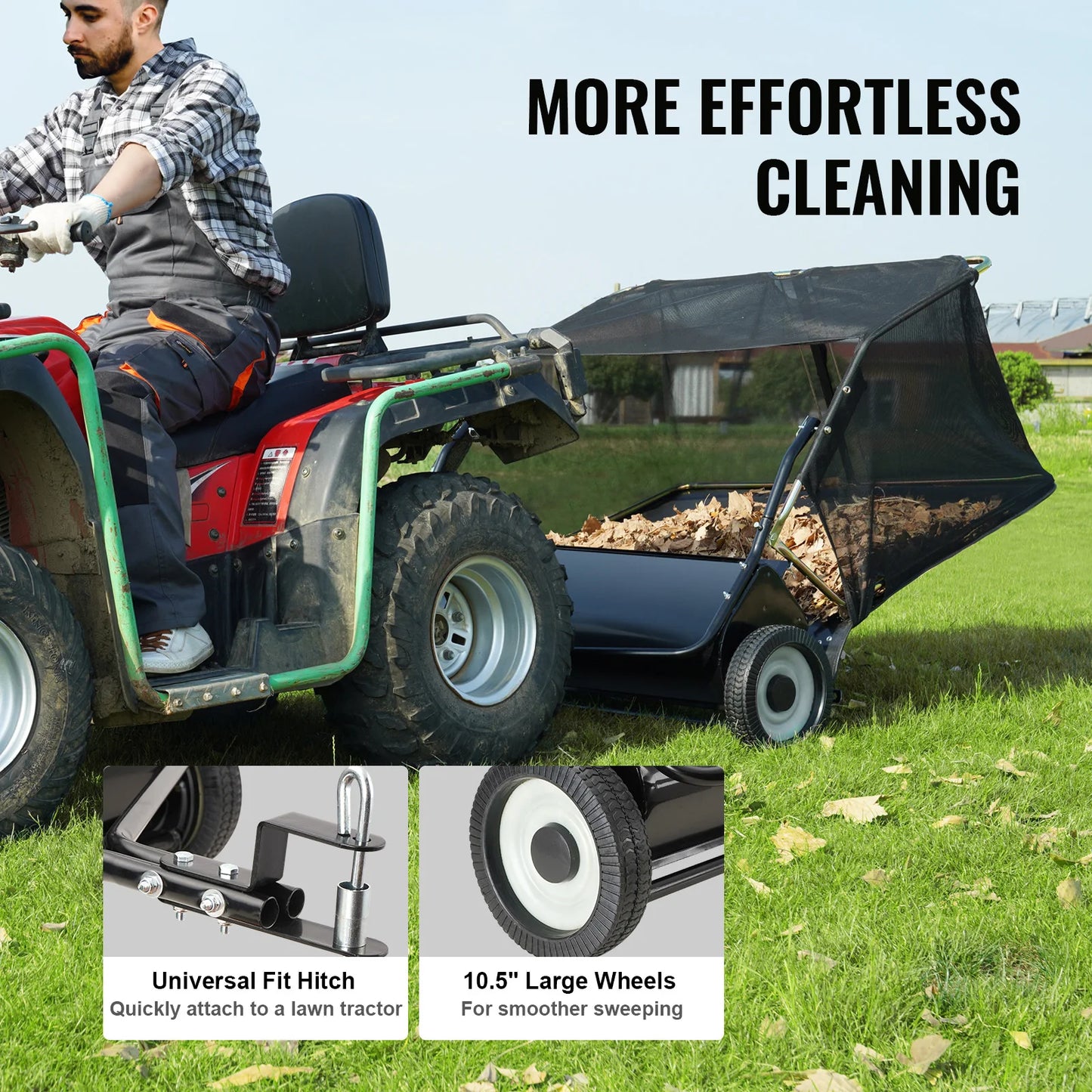 SucceBuy Tow Behind Lawn Sweeper Large Capacity Heavy Duty