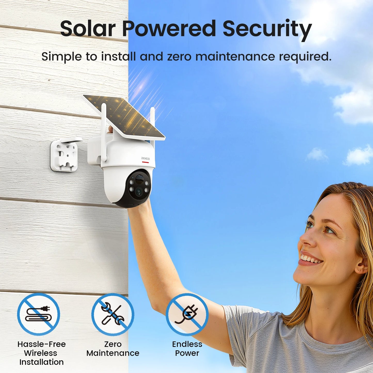 DEKCO 3MP Solar Camera System 4-Camera Wireless Kit 360° PTZ