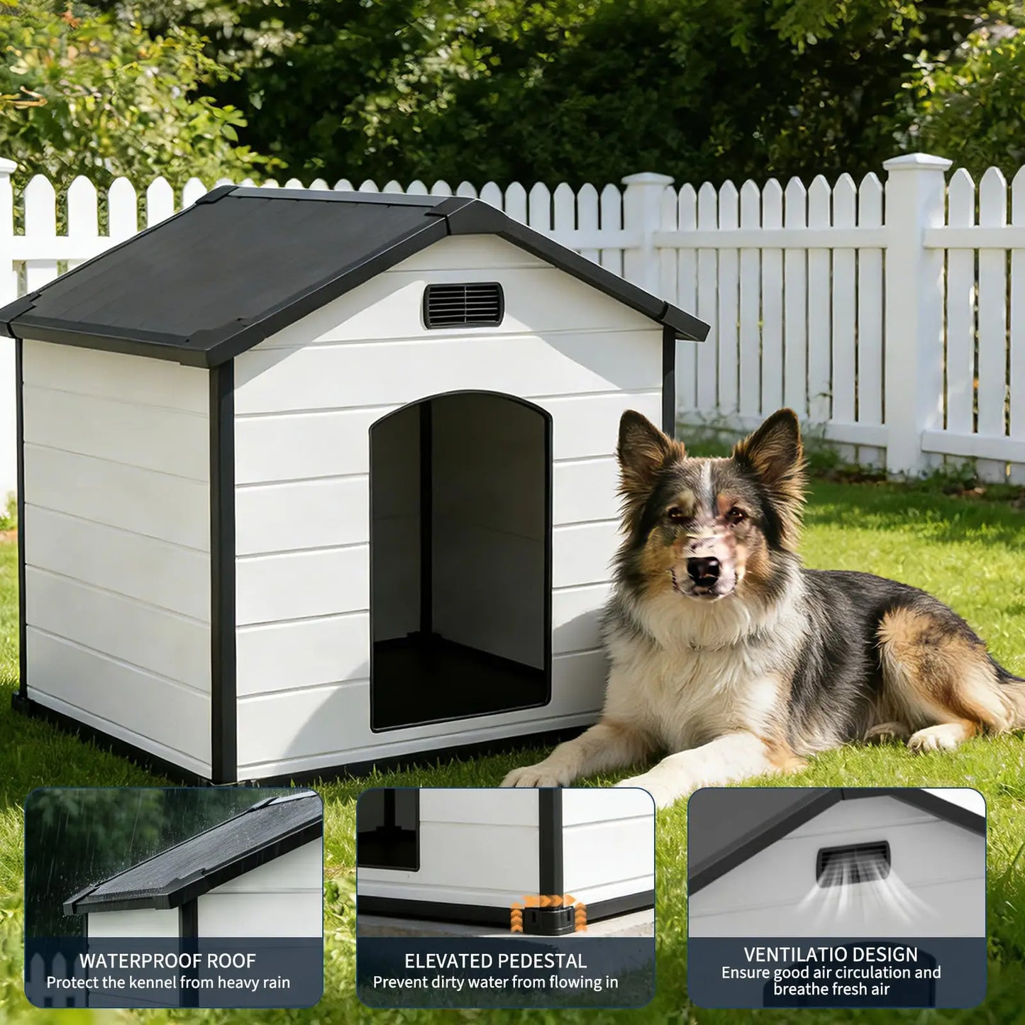 Outdoor Waterproof Insulated Dog House With Elevated Floor Removable Roof