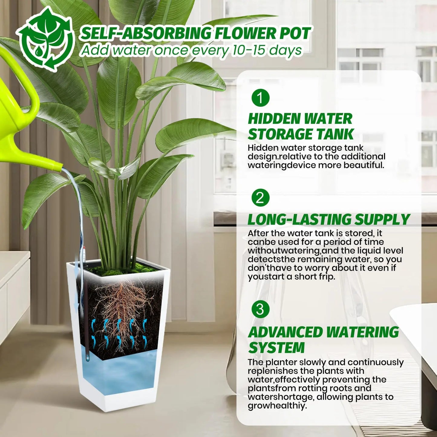 HiMISS Self Watering Planters Set Of 2 For Indoor And Outdoor Use