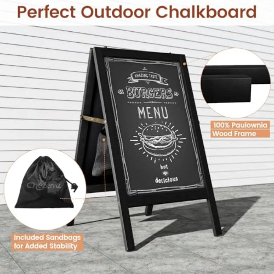 A Frame Chalkboard Sign Double-Sided Wooden Standing Chalkboards With Markers