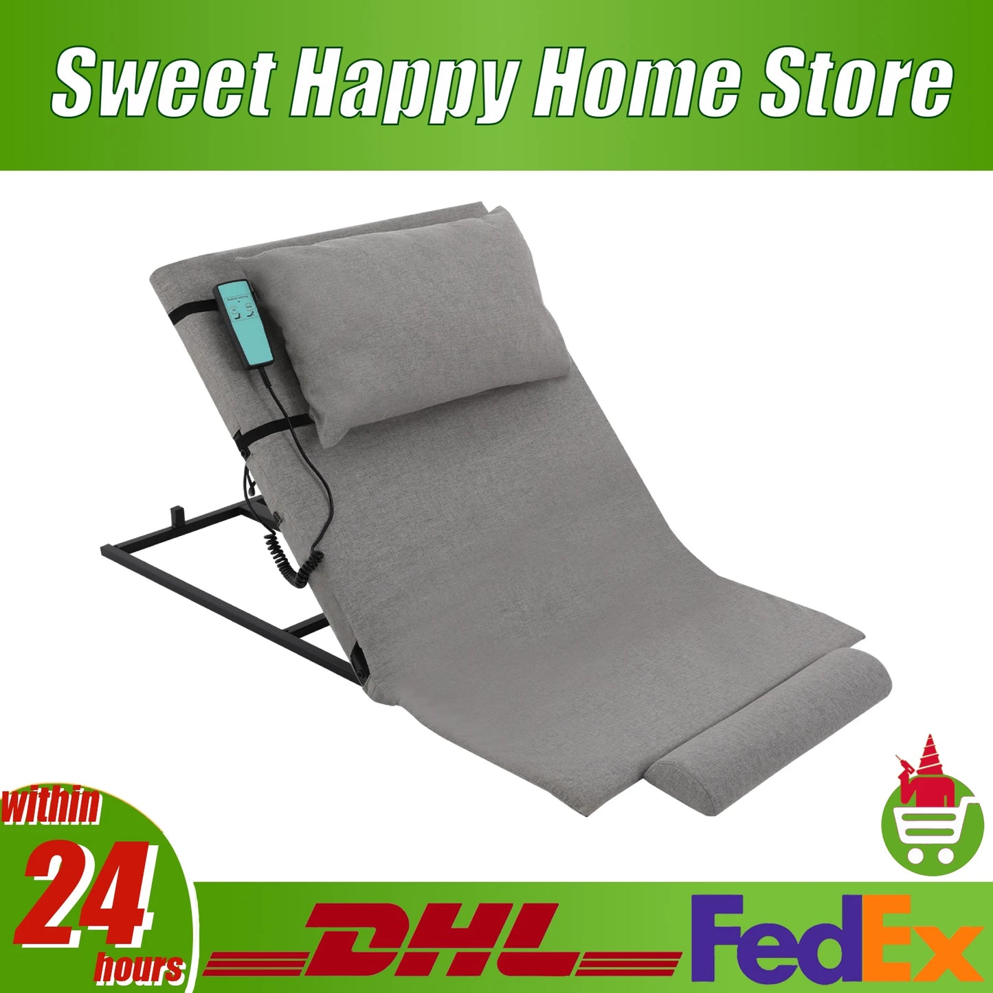 Electric Lifting Backrest With Headrest Cushion Wired Remote For Elderly