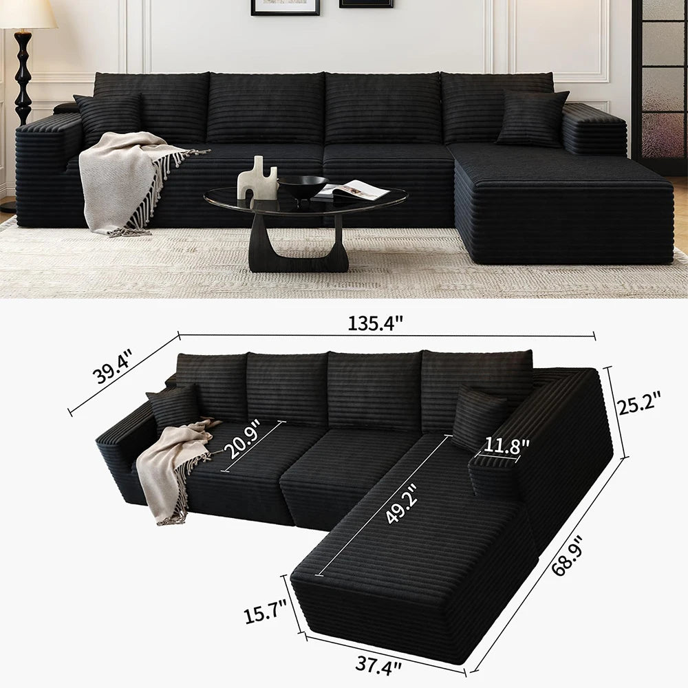 YQXH Cloud Style Corduroy Sectional Sofa With Memory Foam Cushions