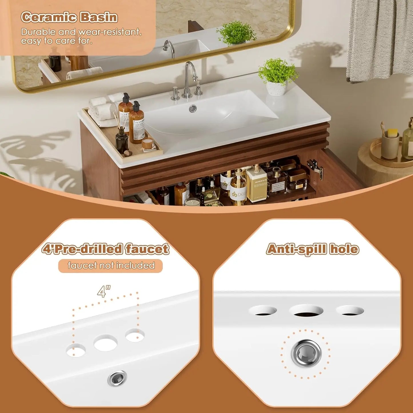 Mid Century Freestanding Vanity Sink Undermount Ceramic