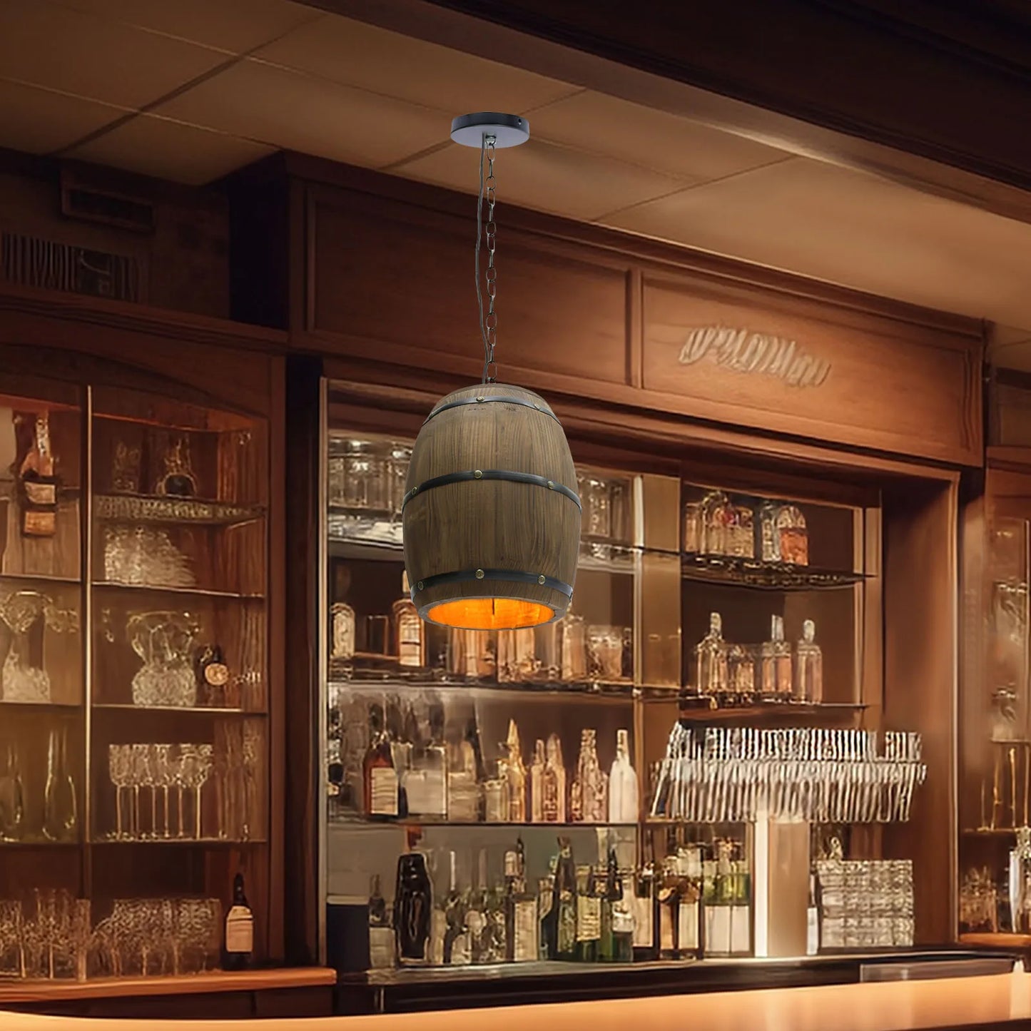 Retro Wood Wine Barrel Pendant Light Ceiling Lamp Chandelier