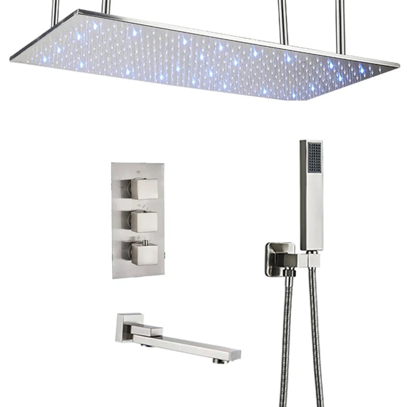 Wanmivezlo LED Brass Rainfall Shower Head Wall Mounted