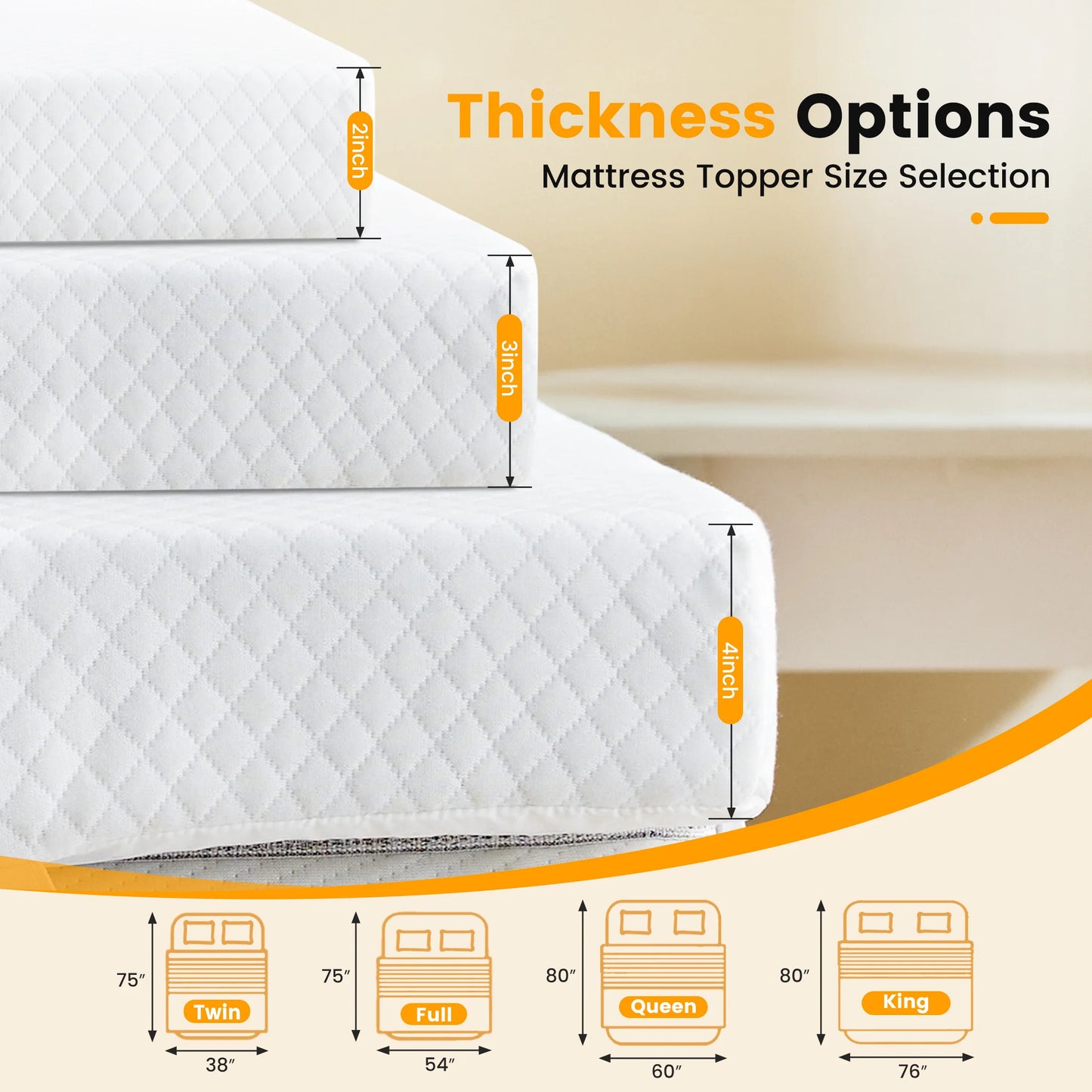 JHK Gel Memory Foam Mattress Topper With Removable Cover Cooling