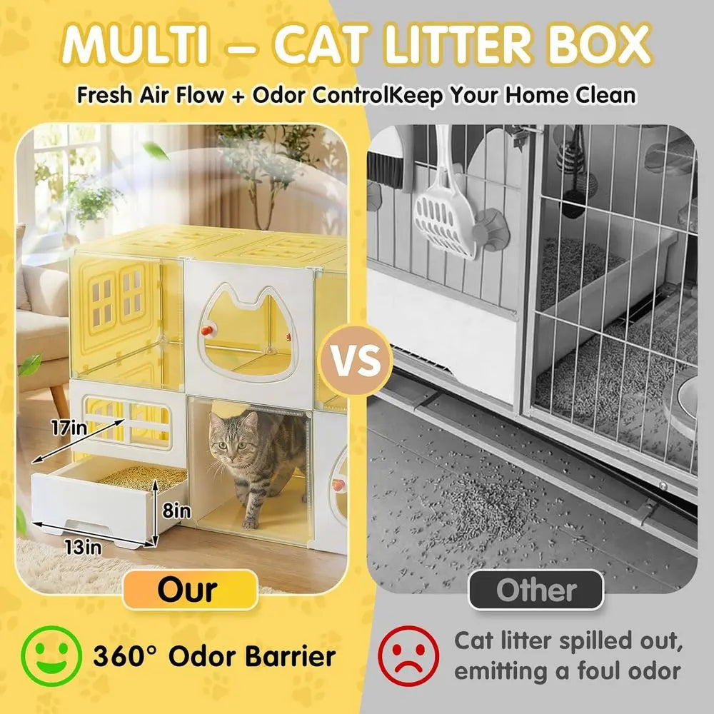 Two Tier Cat Enclosure With Integrated Litter Box And Window