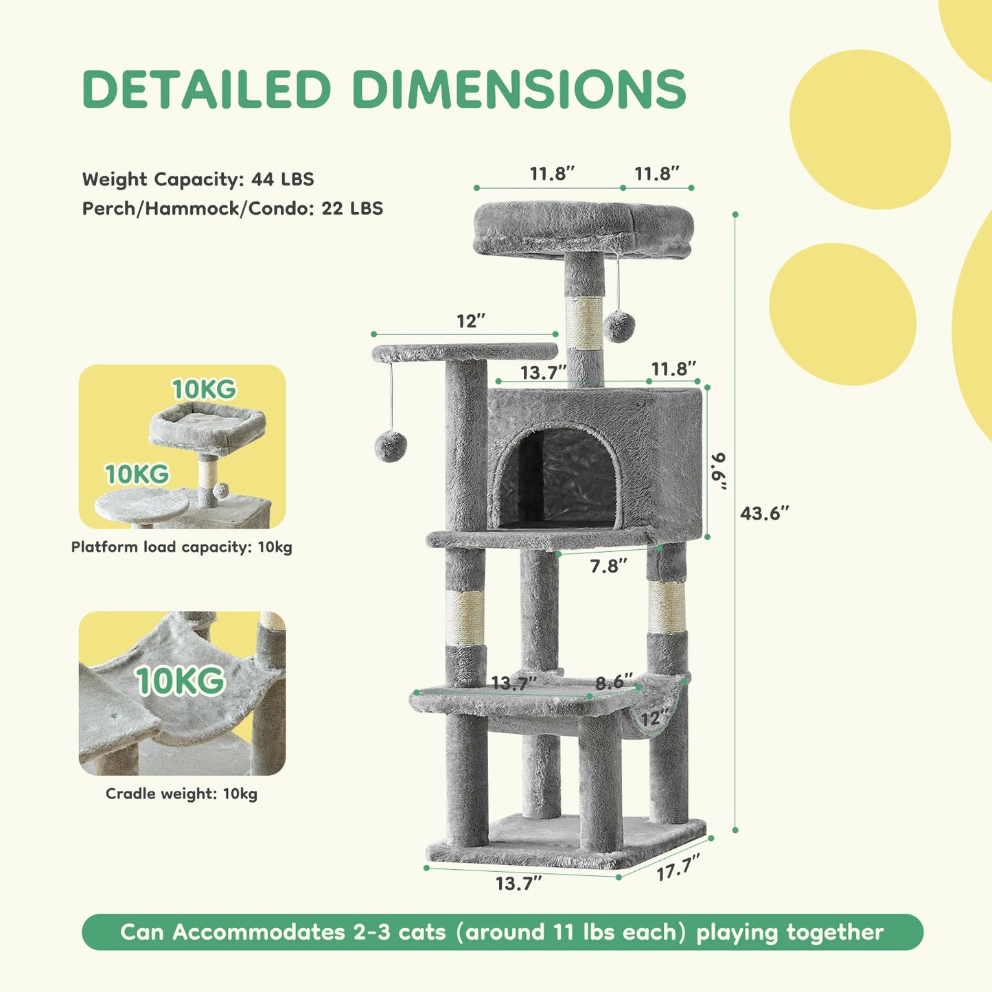 JHK Four-Tier Cat Tree Indoor Climbing Tower With Sisal Posts