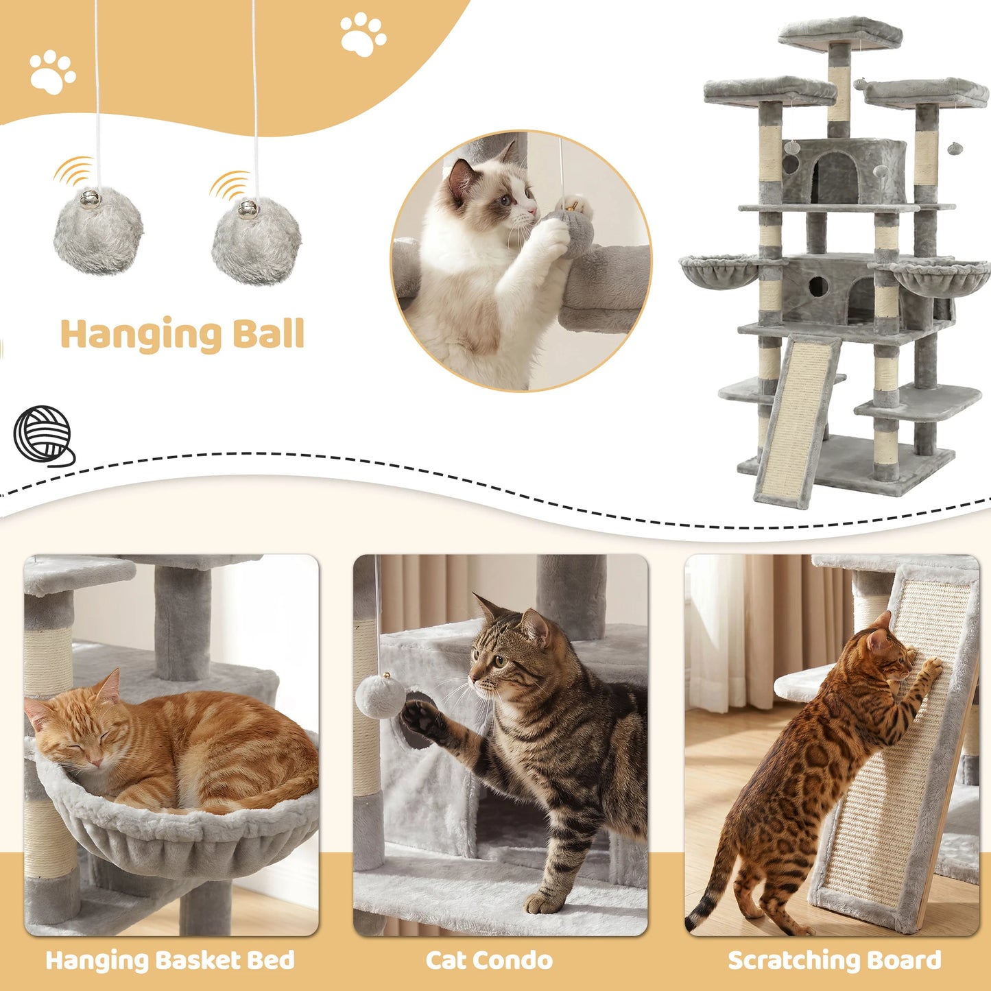 FOOWIN Cat Tree Tower Indoor Activity Center With Condos Perches