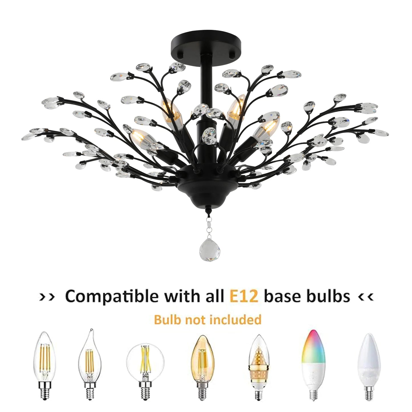 Bymaocar Modern Semi Flush Crystal Ceiling Light Fixture Five Lights