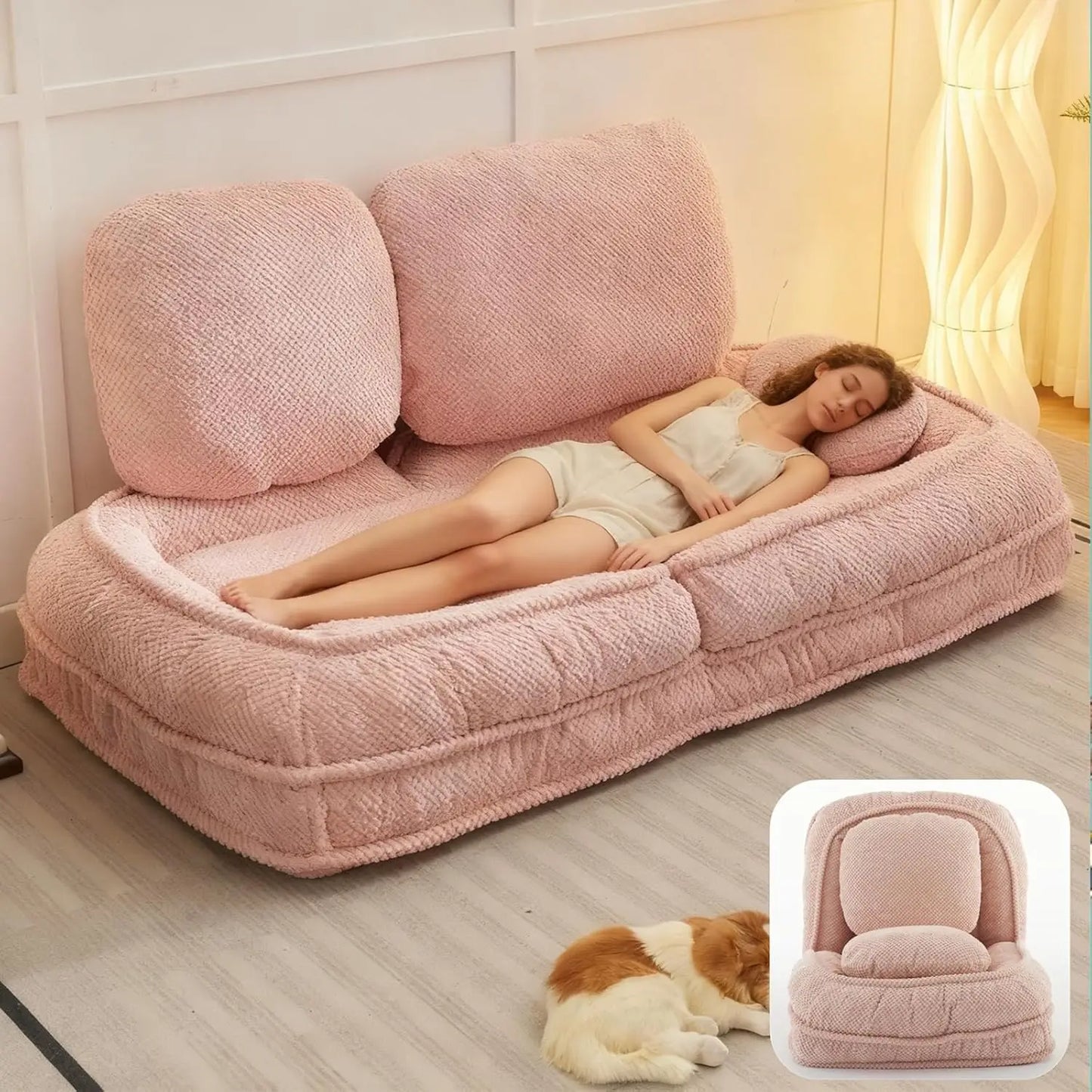 GUOHE Foldable Lazy Sofa Bed With 5 Positions Backrest