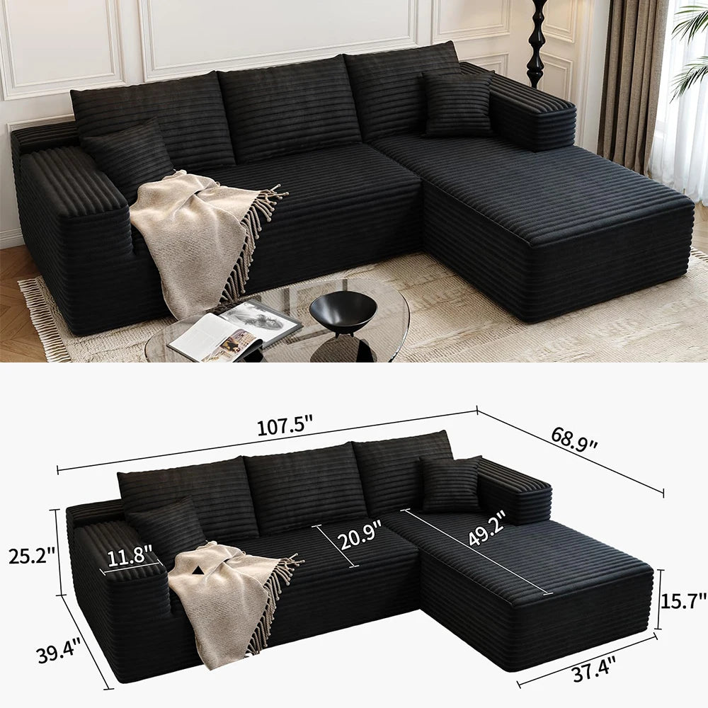 YQXH Cloud Style Corduroy Sectional Sofa With Memory Foam Cushions
