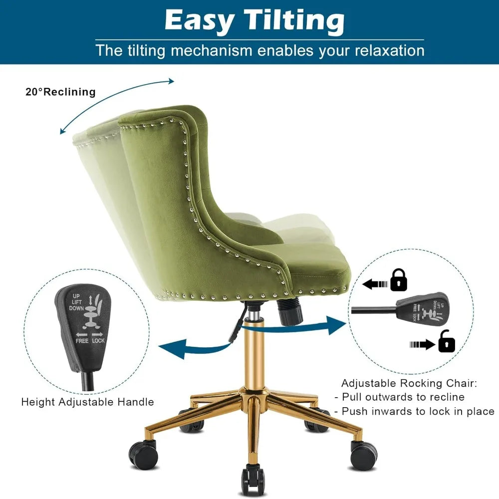 VINGLI Velvet Office Desk Chair With Adjustable Height Metal Base