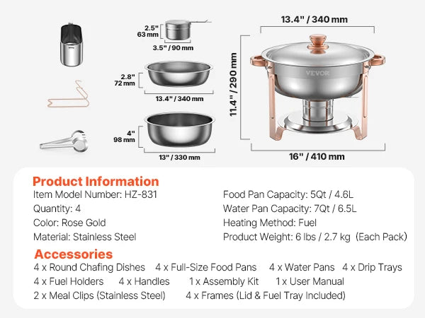 SucceBuy Chafing Dish Buffet Set Stainless Steel 4-Pan Warmer