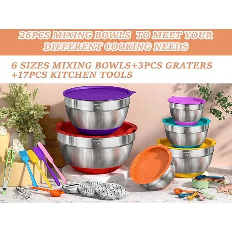 Heavy-Duty Stainless Steel Mixing Bowl Set With Lids And Grater