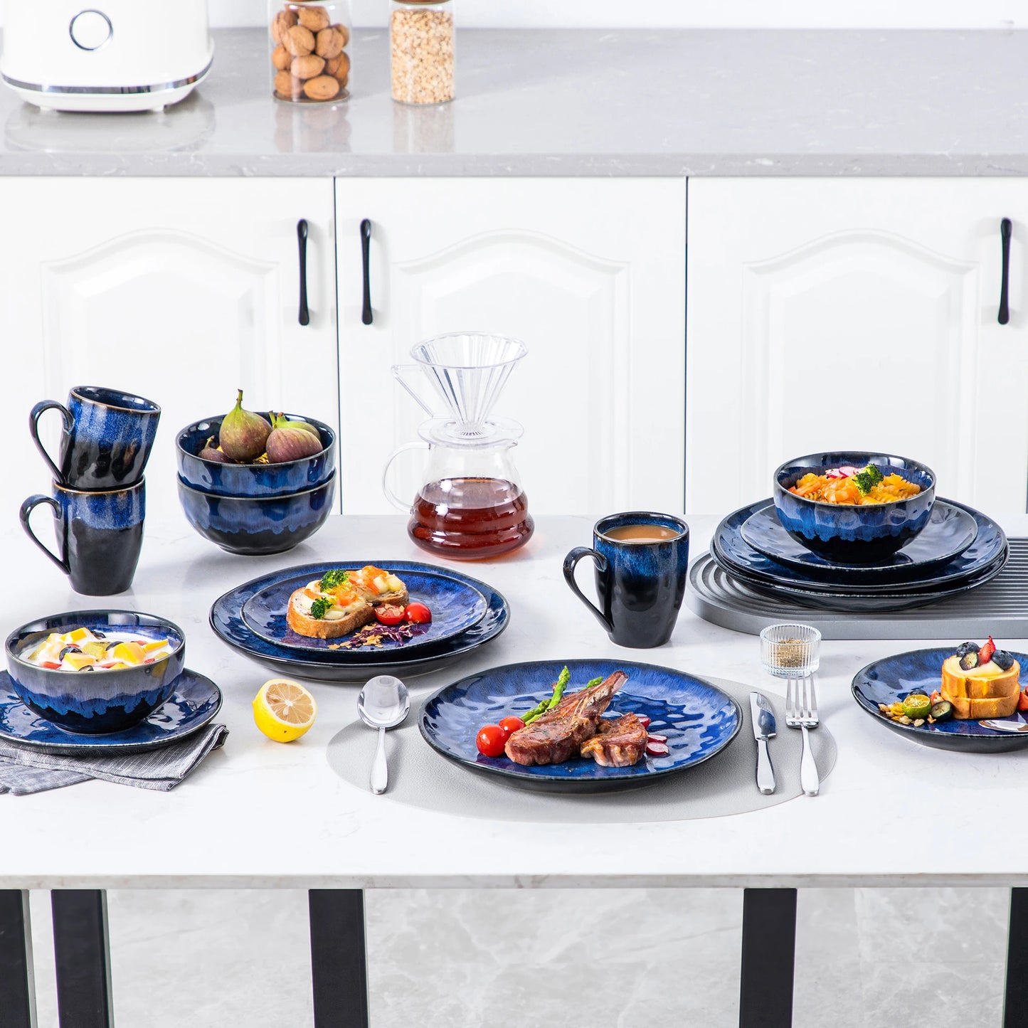MALACASA Dinnerware Set Kiln Glaze Porcelain Microwave Safe Everyday Use
