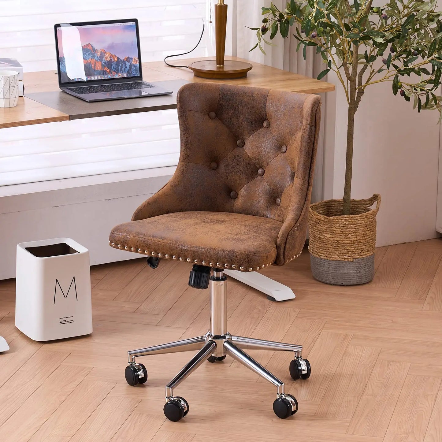 VINGLI Velvet Office Desk Chair With Adjustable Height Metal Base