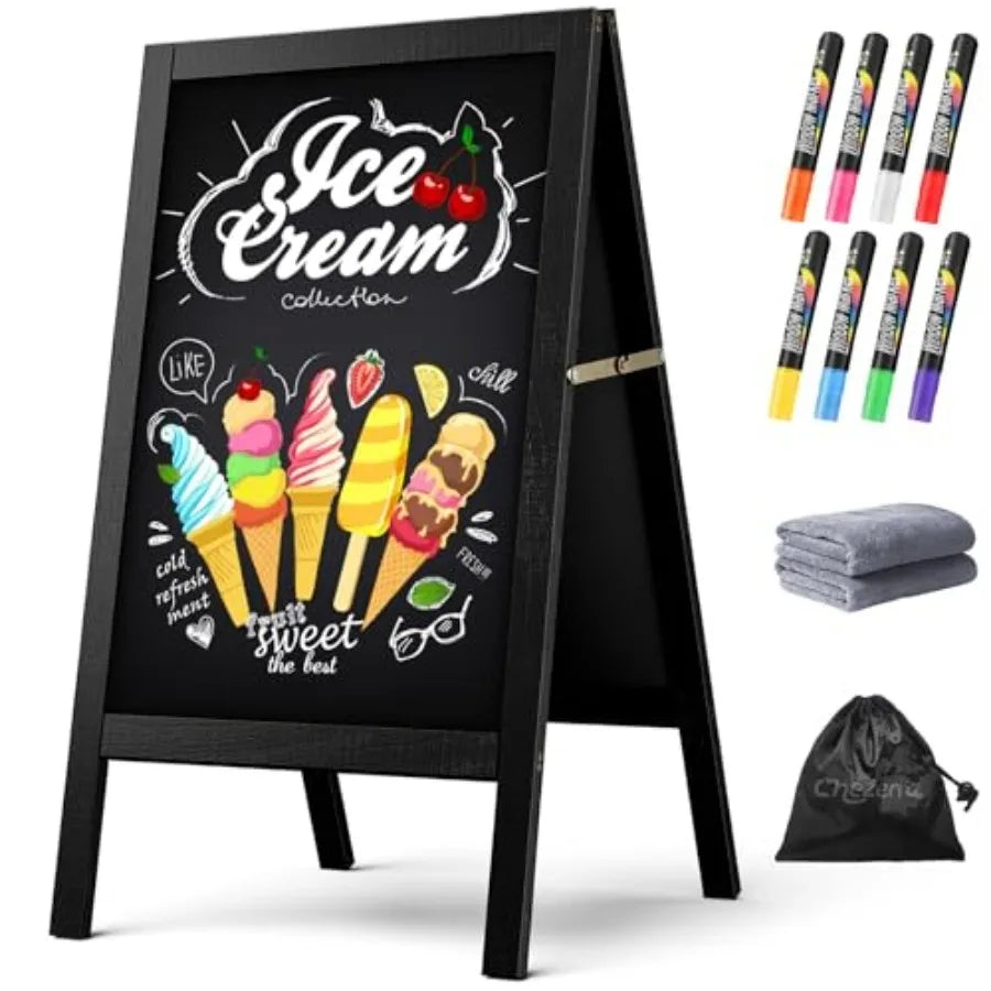 A Frame Chalkboard Sign Double-Sided Wooden Standing Chalkboards With Markers