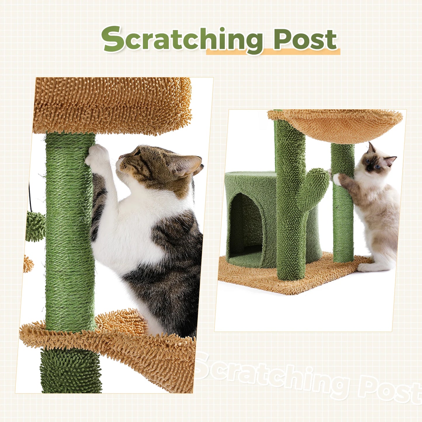 PAWZ Road Cat Tree Cactus Tower With Scratching Post Nest