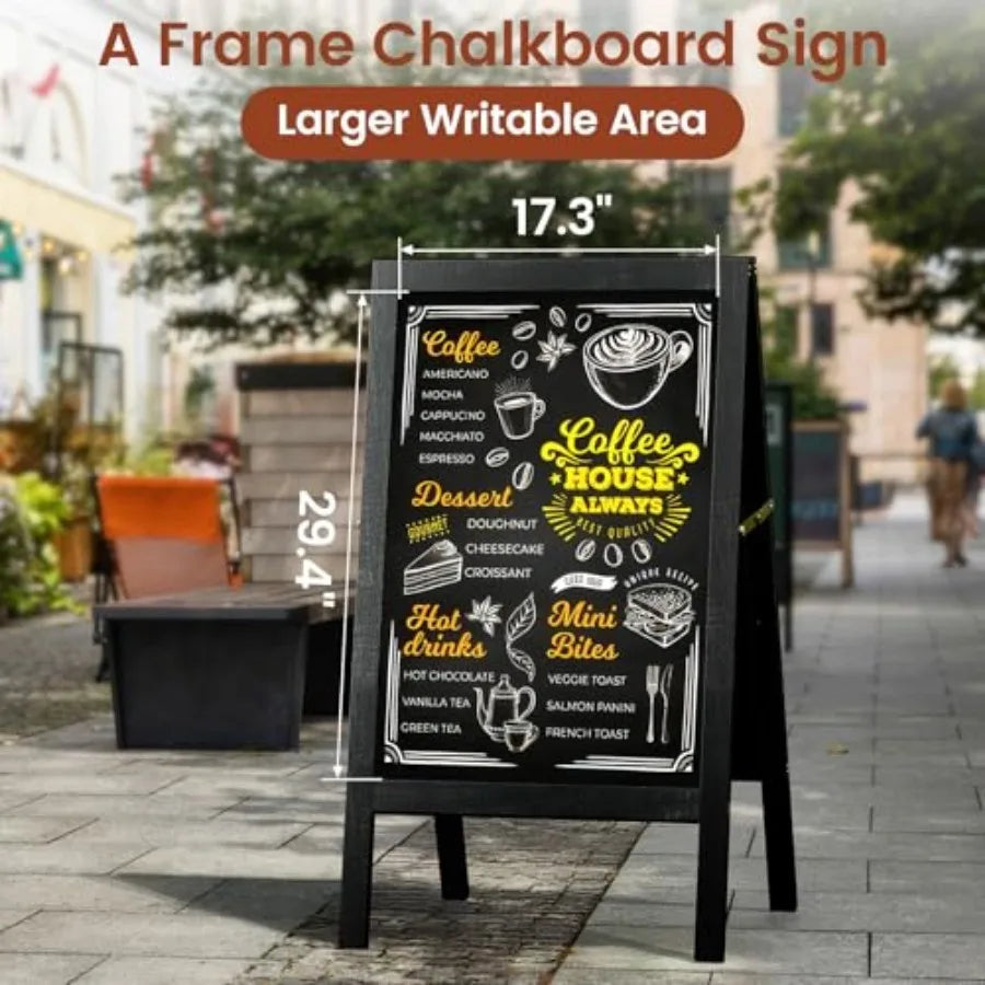 A Frame Chalkboard Sign Double-Sided Wooden Standing Chalkboards With Markers