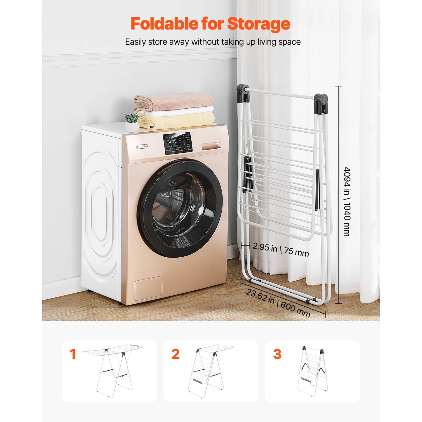 Foldable Iron Clothes Drying Rack With Sock Clips Indoor