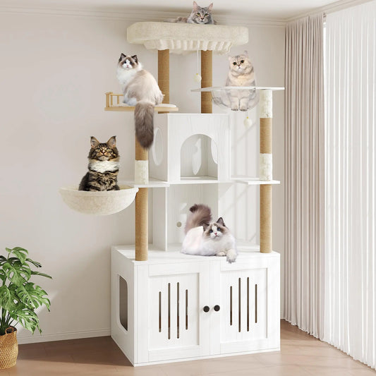 Studyset Cat Tree With Litter Box Enclosure Multi Level Cat Tower