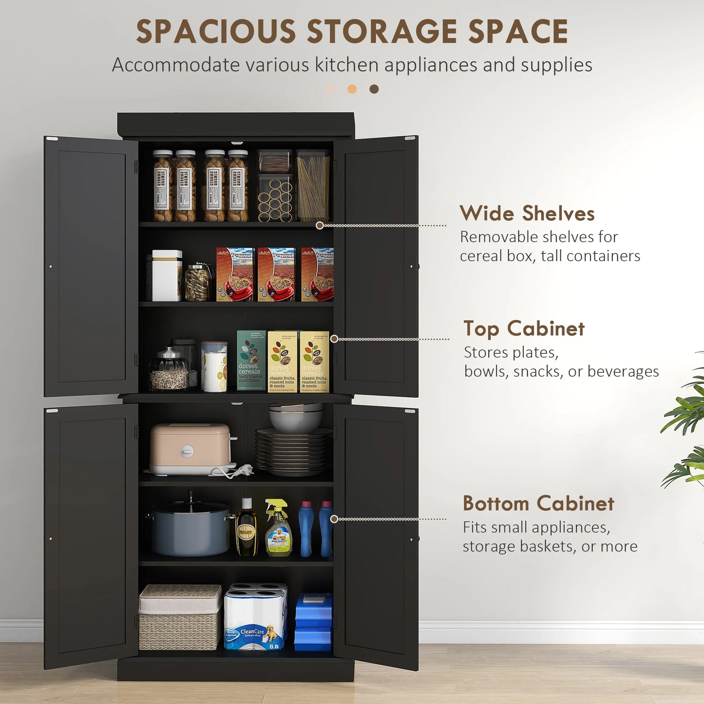 HOMCOM Tall Kitchen Pantry Cabinet Freestanding Modern Farmhouse