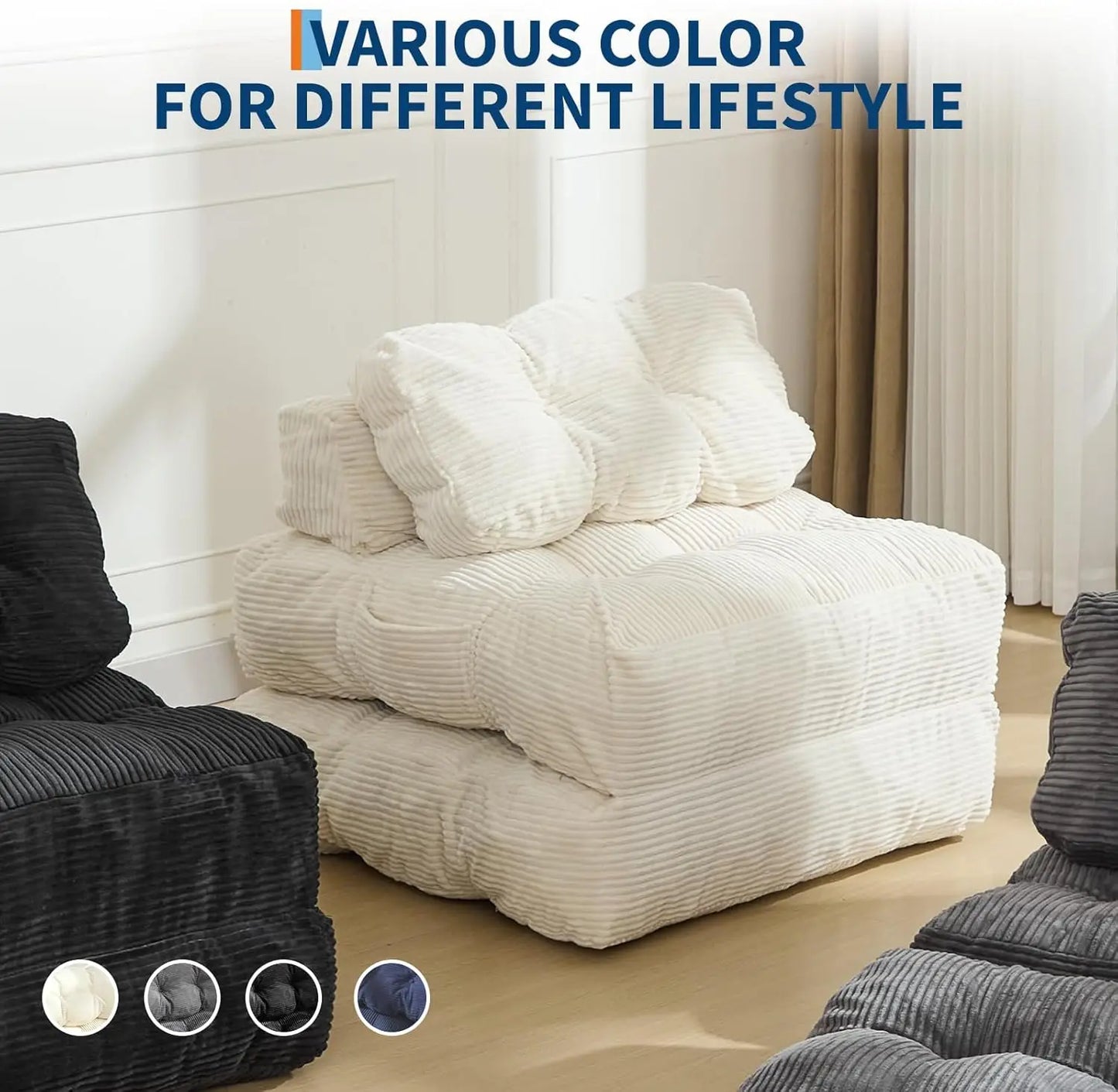 HiMISS 3-in-1 Folding Sofa Bed With Back Support Pillow