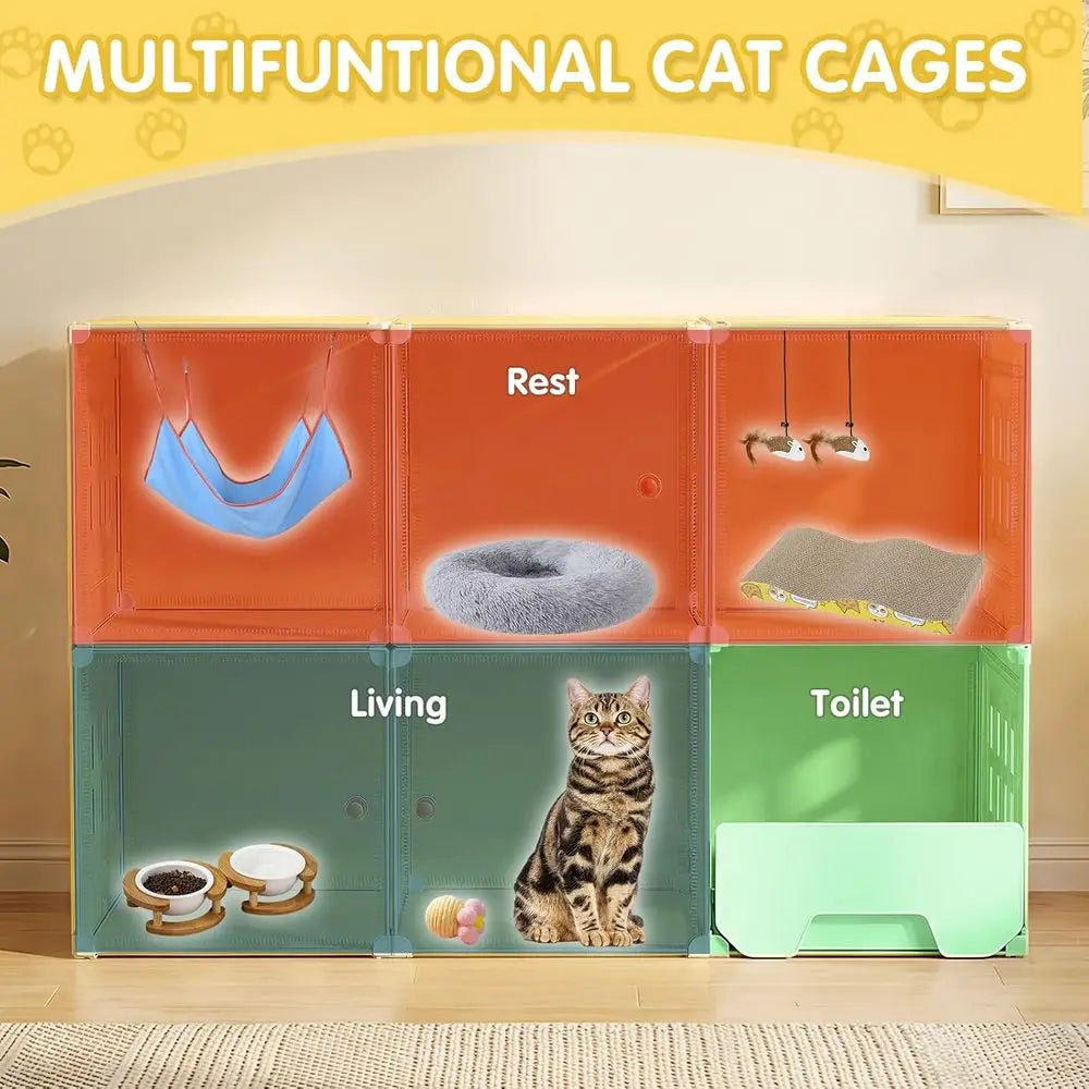 Two Tier Cat Enclosure With Integrated Litter Box And Window